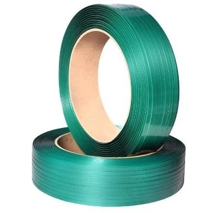 Rolls of PET plastic strapping band produced from recycled material